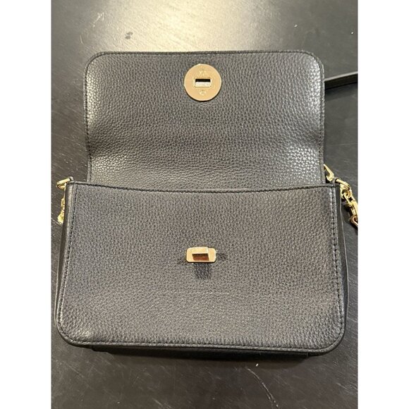 Tory Burch Mercer Chain Pebble Leather Black Turn Lock Crossbody Bag Purse Dust - Picture 6 of 12